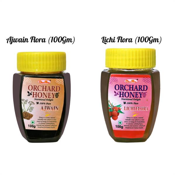 Orchard Honey Combo Pack (Ajwain+Lichi) 100 Percent Pure and Natural (2 x 100 g)